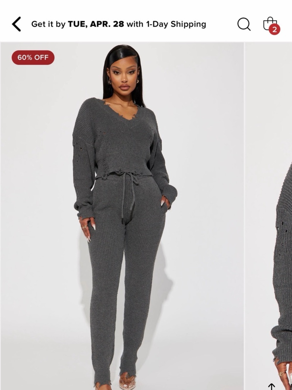 Fashion Nova Charcoal Ribbed Knit Drawstring Joggers